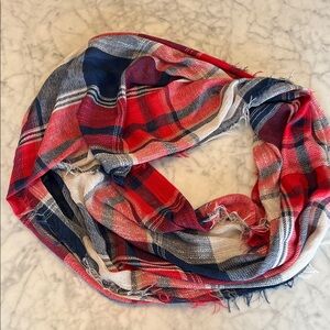 Plaid Infinity Scarf in Red, Blue, and White